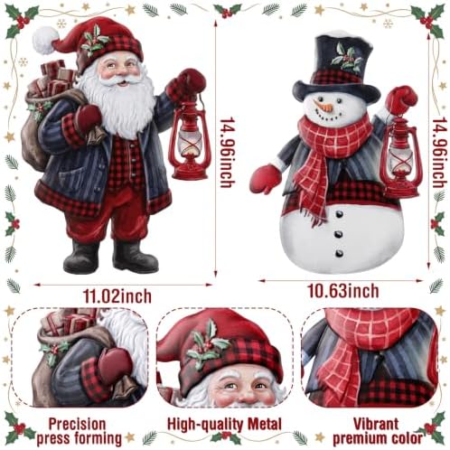 Hotop 2 Pcs Metal Christmas Yard Stakes Decorative Santa Claus Snowman Yard Sign Stake 20.47 Inches Xmas Garden Signs Christmas Outdoor Decorations for Outside Xmas Garden Holiday Party
