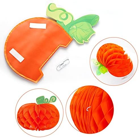 Sucrain 12 Pieces Tissue Paper Pumpkin 3D Honeycomb Pumpkins for Halloween Thanksgiving Party Favor Fall Festival Supplies （Orange, Red, Yellow）