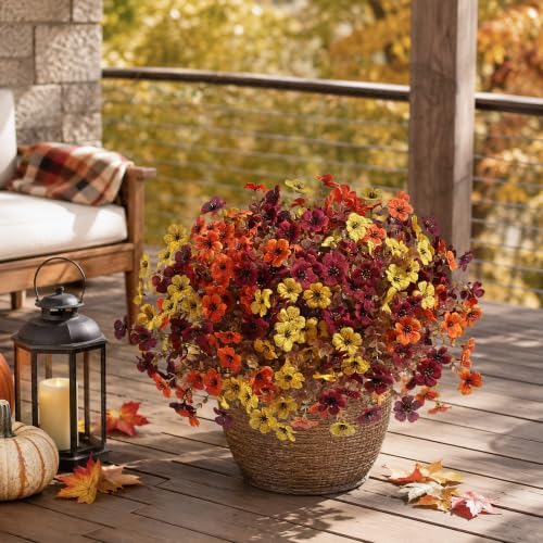 HyeFlora Artificial Fall Flowers Faux Mums, 3 Color Mixed, 12 Bundles