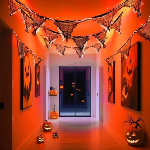 cshare Halloween Lights Battery Operated or USB, Creepy Cloth String Lights with Timer Waterproof 9.8ft 30LED Orange String Lights Halloween Decortions for Fireplace Window Door Mirror