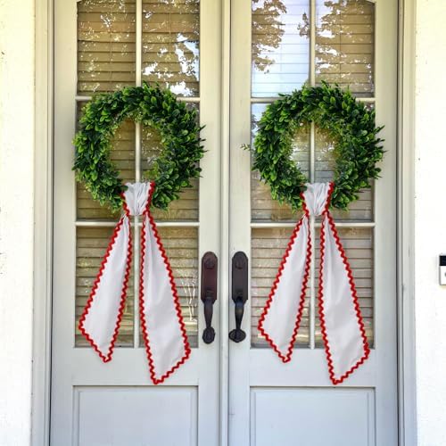 DYSHAYEN Wreath Sash for Front Door, White with Red Trim