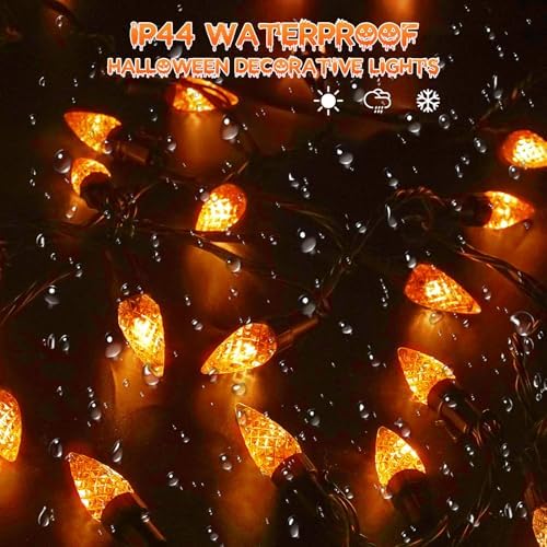 2 Pack Connectable C6 Halloween String Lights Outdoor 200 LED 66 FT Orange
