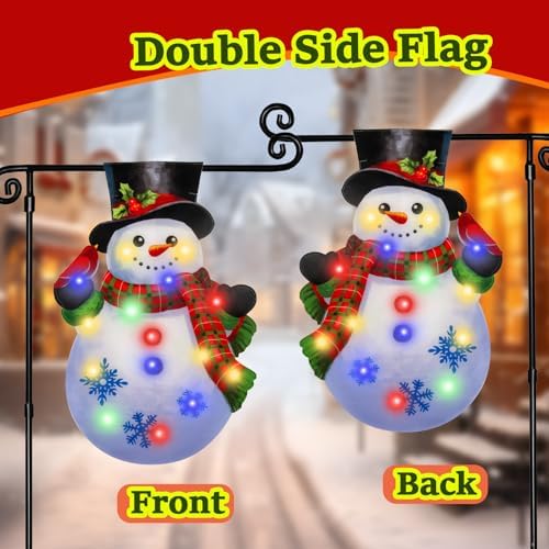 Lighted Christmas Snowman Garden Flag Outdoor Decor, 12x18 In