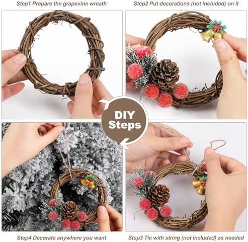 Ruisita 16 Pieces 4 Inch Grapevine Wreaths Vine Branch Wreath Christmas Rattan Wreath Garland Decoration for Christmas Holiday Craft or Wedding Supplies