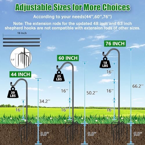 FEED GARDEN 76'' Bird Feeder Pole, 7-Prong Base Shepherds Hook for Outdoor
