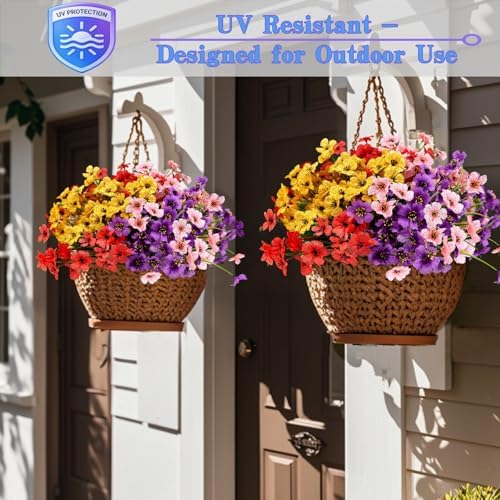 Geegoods 32 Bundles Artificial Mums Flowers for Outdoors, Mix 4 Colors