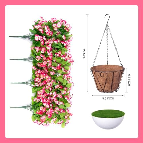 Ammyoo Artificial Faux Hanging Flowers Basket for Spring Outdoor Decor