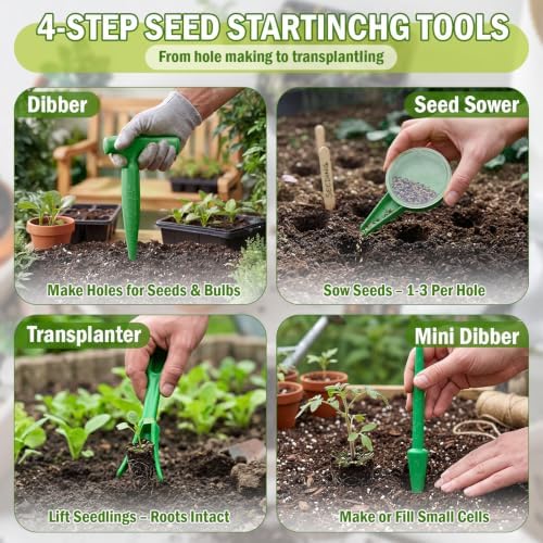 Seed Planter Tool, Seed Dibber, Seed Dispenser, Green, 4 Pcs