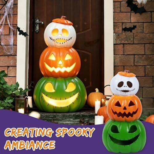 14" Halloween Jack O Lantern Light Up, 3 Tier Stacked Pumpkin Figurine