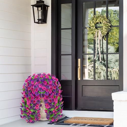 Ammyoo Artificial Fake Hanging Flowers Basket for Spring Summer Decor