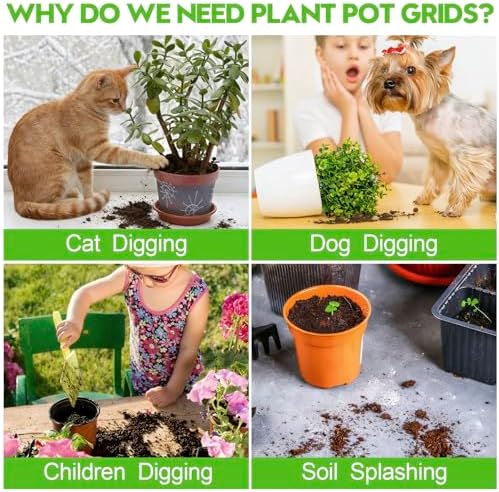 3 Pack Plant Pot Grids - 20.5 Inch Cuttable Soil Cover Protector from Cats, Animals Digging Stopper, Indoor Plant Pot Soil Guard for Outdoor Garden Balcony