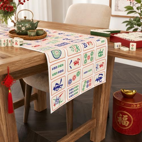 Mahjong Decor - Chinese Mahjong Tiles Game Themed Table Runner