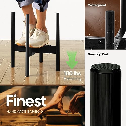 MUDEELA Plant Stand for Indoor, Bamboo Material, Black, 14.5 Inch Tall
