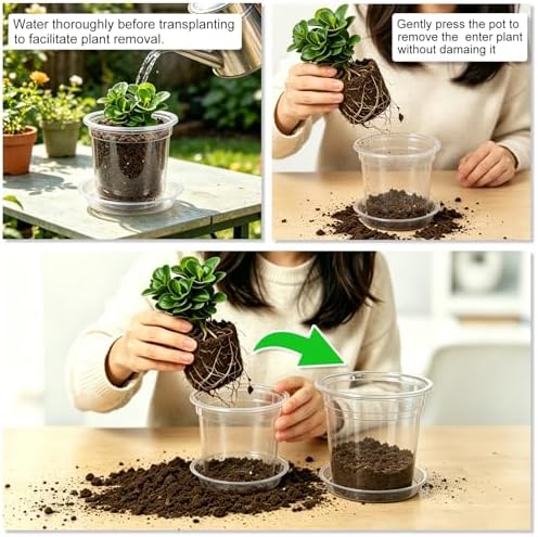 4/5/6/7 Inch 20 Pack Clear Plastic Nursery Pots with Drainage and Saucer