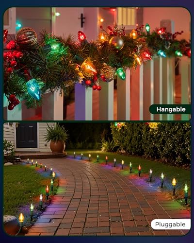 Christmas Pathway Lights Outdoor,51.4 Ft C9 Lights with 40 Multicolor Bulbs