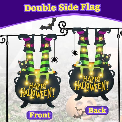Halloween Lighted Garden Flag, Witch Feet Yard Decor, 28x40 In