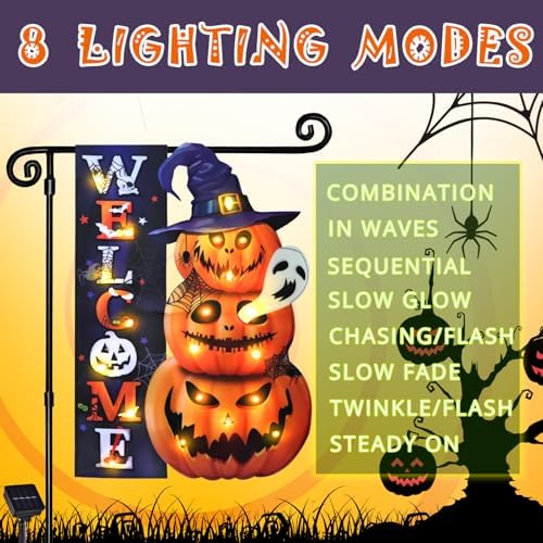 Halloween Lighted Garden Flag, Pumpkin Yard Decor, 28x40 in