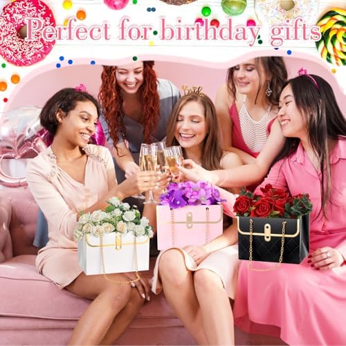 Ubamdom 15 Pcs Flower Paper Gift Box Bouquet Storage Bucket Handbag with Metal Chain Flower Boxes for Arrangements Wedding Valentine's Mother's Day Birthday Bridal Showe