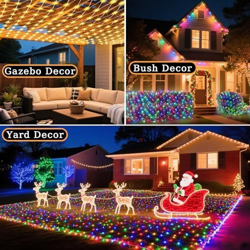Pooqla RGB Christmas Net Lights Outdoor Mesh Lights 14.8x4.9 ft Clear Wire