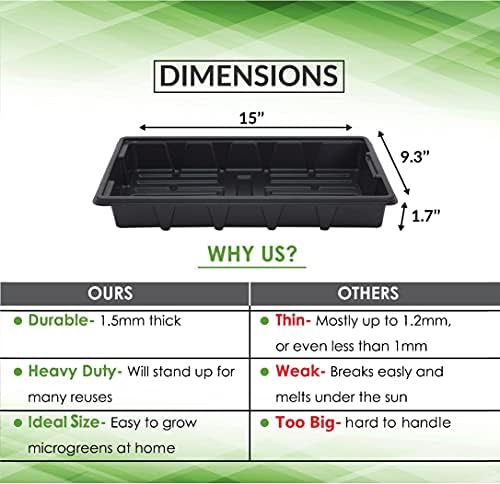 6 Pack Premium Quality Seedling Trays, Microgreens Growing Trays, No Drain Holes, Heavy Duty, Durable Plastic, 1.5mm Thick, Plants Drip Tray, Best for Sprouting Vegetables and Wheatgrass