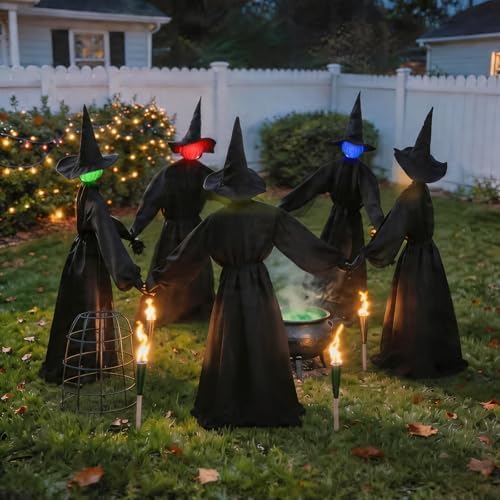 Halloween Decorations Outdoor, 5 Pack 4.3 FT Light Up Holding Hands Witches