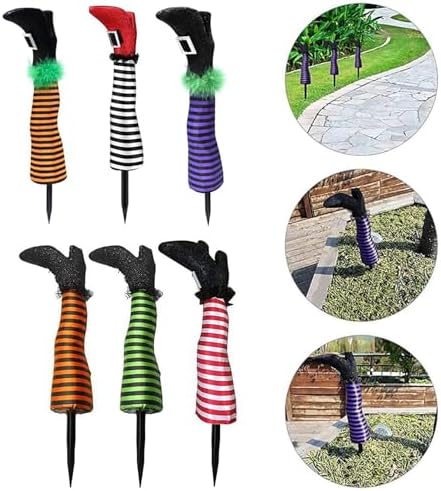 Halloween Witch Leg Stake Decoration, Foam and Polyester Material, Waterproof and Windproof, 17-Inch Yard Decoration, Spooky Halloween Garden, Porch, and Patio Decor, Set of 2 (F)