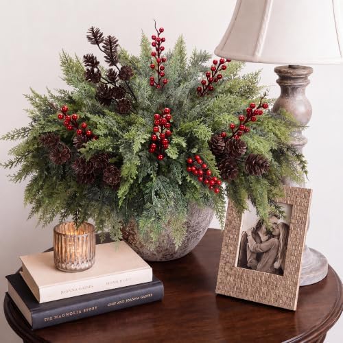 24 Artificial Cedar Stems, 17.5", with 3 Pine Cone Sprays and 8 Berry Picks