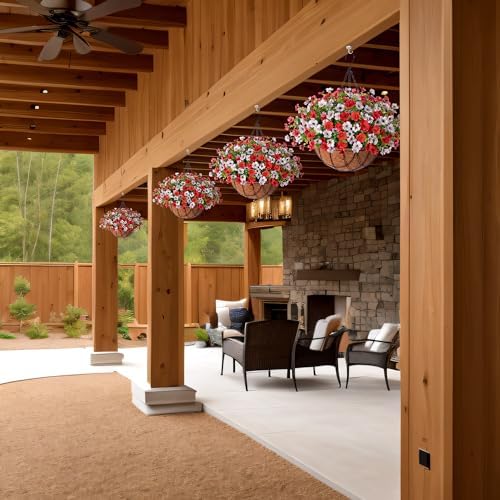 INXUGAO Artificial Fake Flowers Hanging Basket for Outdoor Decoration