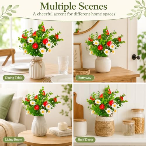 6 Pcs Artificial Strawberry Branches, Artificial Eucalyptus Flower Stems with Berries, Faux Greenery Daisy Picks for Vase Wreath Wedding Home Decor