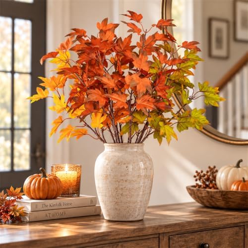 16Pcs Artificial Maple Leaves Branches, 21.6in Fall Leaves Stems