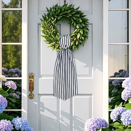 Wreath Sash for Front Door, 5.1'' x 59''(Black and White Stripe)