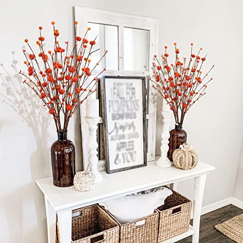 6Pcs Artificial Berry Stems 24" with Fall Flowers,Home Decor Autumn
