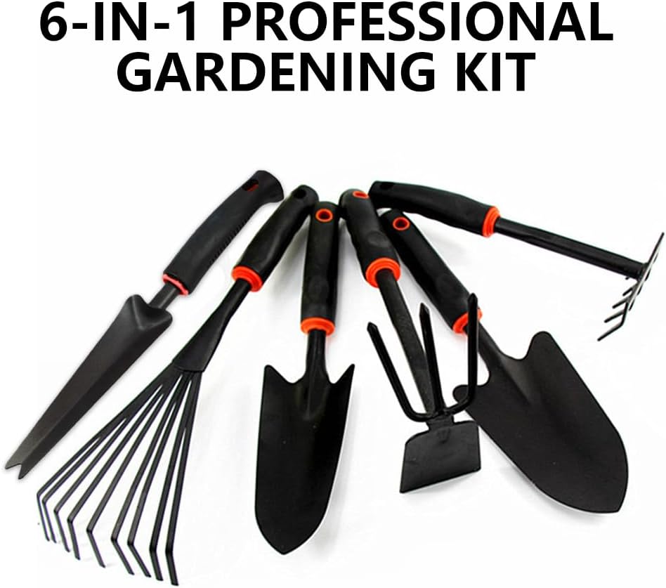 Large Garden Tool Set with Non-Slip Rubber Handle - 6 Piece Heavy Duty, Gardening Hand Tools, Sturdy Durable, Classic