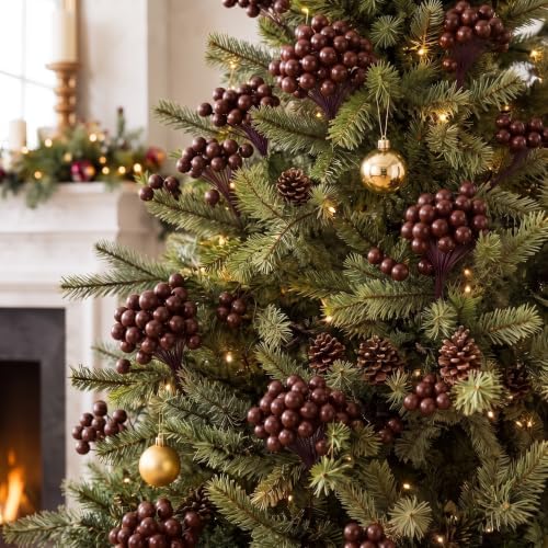 Thiccywoov 12 Pack Artificial Brown Berry Cluster Picks for Christmas Tree
