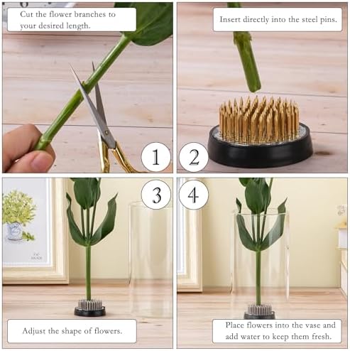 TkoYuHm 3 Pack Flower Frog for Arrangements Vase Round Copper Ikebana Stem Holder with Rubber Base Pin Frogs with Kenzan Straightener Floral Arranging Supplies for Plant Fixation Decoration