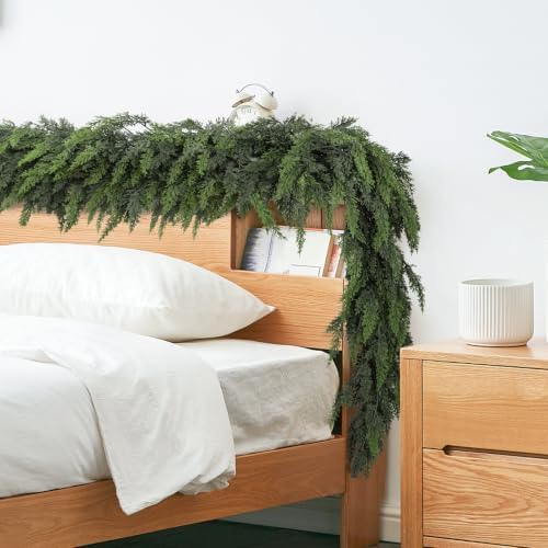 2 Pack 9 Ft Christmas Cedar Garland, Real Touch Soft Greenery Mantel Decor