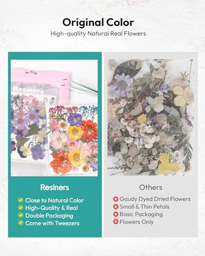 Dried Flowers, Resiners 174Pcs Pressed Flowers for Craft Colorful Real Natural Dried Flowers Dry Leaves Kit for DIY Making Crafts Resin Soap Candle Scrapbook Supplies Card Making Jewelry