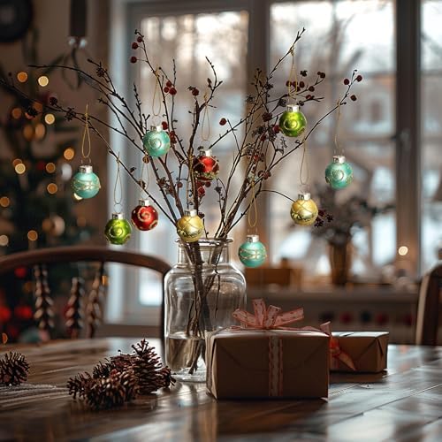 24 Pcs Christmas Mini Glass Ball Ornaments, Mini Glitter Xmas Hanging Balls