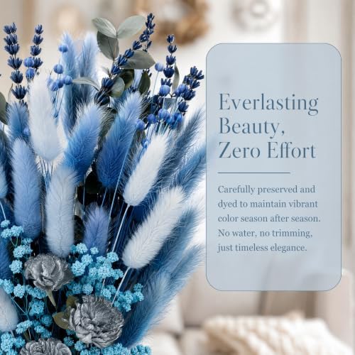 Umero Dusty Blue Pampas Grass Bouquet, 17" Boho Dried Flower Arrangement