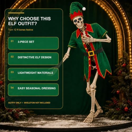 3 Pcs Elf Cloth for 12 Ft Skeleton Outfit Outdoor Christmas Yard Decor