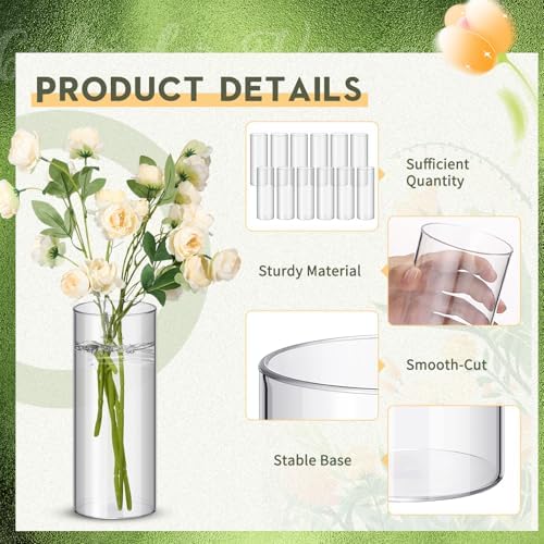Nuogo 12 Pcs Clear Acrylic Cylinder Vases Wedding Centerpieces,8 Inch