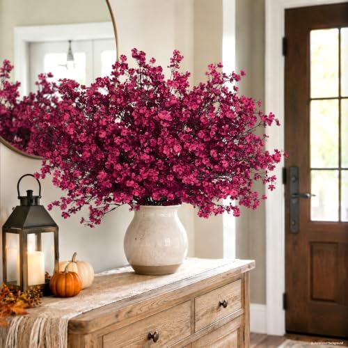 30 Pcs Baby Breath Flowers Artificial Bulk, Fake Fall Flowers, Burgundy