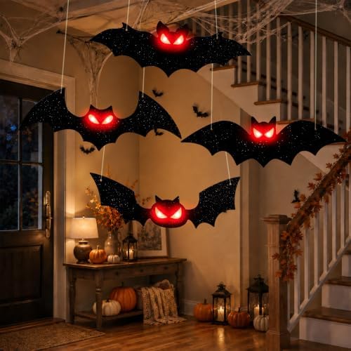 4PCS Lighted Halloween Hanging Bats for Yard Outdoor Indoor Decor