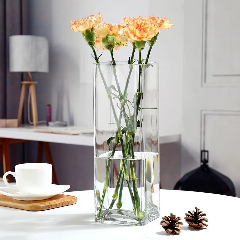 Acrylic Cylinder Vase, Thick Vase, Non-Breakable Plastic, Decorative Centerpiece for Home or Wedding, 3.94"x9.84" Square - Clear
