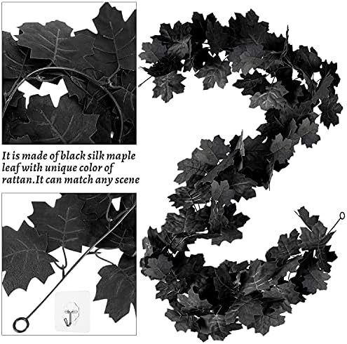Black Leaf Garland, 12PCS Halloween Artificial Hanging Fall Maple Vines