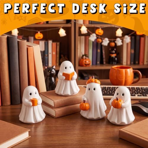 Leinuosen 4 Pcs Halloween Ghost Figurines Table Decor Ghost Drink Pumpkin