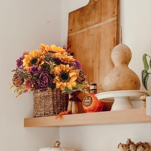 GTIDEA 2 Bundles Fall Artificial Flowers Bouquet, Fake Sunflowers Flowers