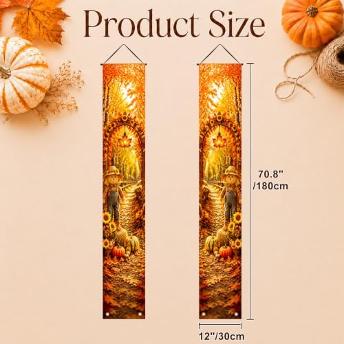 IVN Fall Scarecrow Porch Banner Pumpkin Autumn Decor 2 Pcs