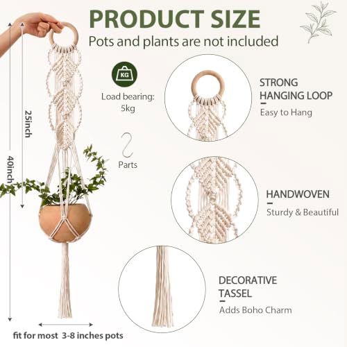 Shappy 1 Pack Boho Macrame Plant Hanger for Indoor
