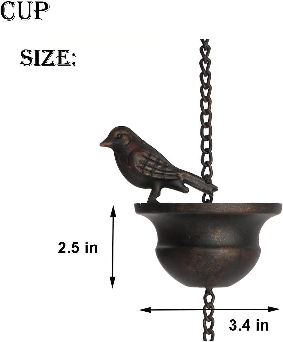 Jemeni 12 Feet Metal Bird Rain Chain, Bird Rain Catcher Chain, Dark Bronze | Decorative & Functional Rain Chains for